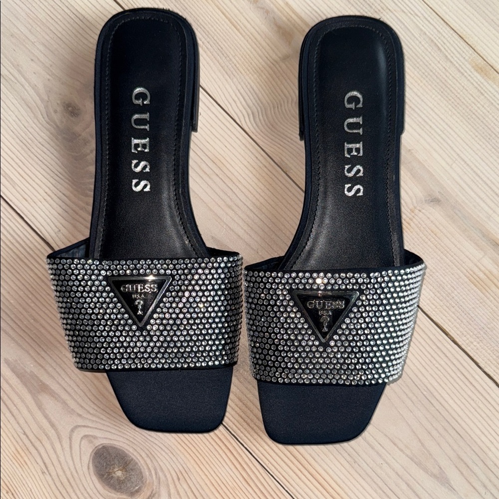 GUESS Black and Silver Embellished Sandals